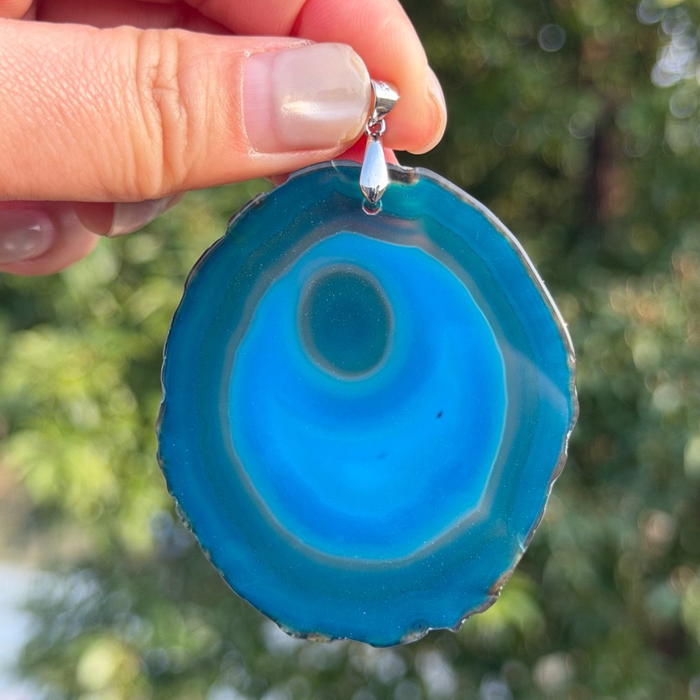 Sterling silver 925 stamped blue agate moon pendant 1029